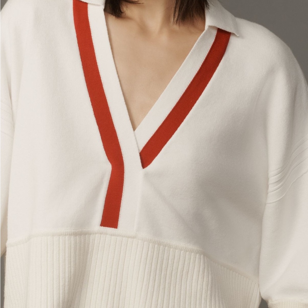 Maeve V-Neck Pullover Sweater with Red Trim - Picture 3 of 8